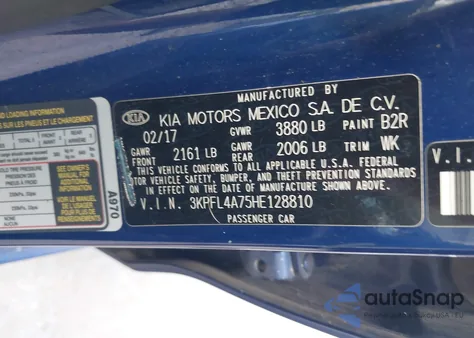 2017 Kia Forte S z USA, uszkodzony, nr VIN 3KPFL4A75HE128810